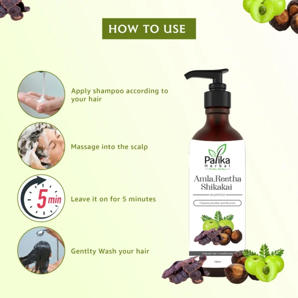Amla Reetha Shikakai Shampoo – 100ml - Image 3