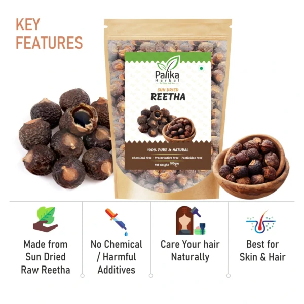 Natural Reetha Raw for Hair & Skin Care Shampoo – 100g - Image 3